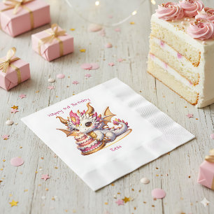 Dragon Themed Pink and Gold Personalisiert Geburts Serviette