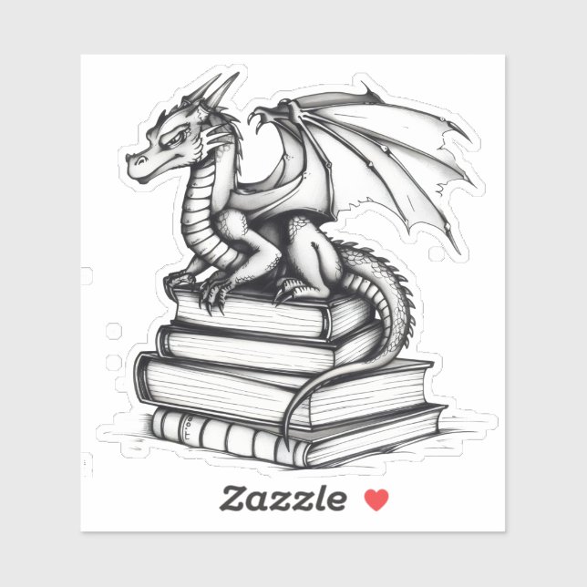 Dragon und Books Line Art Aufkleber (Blatt)