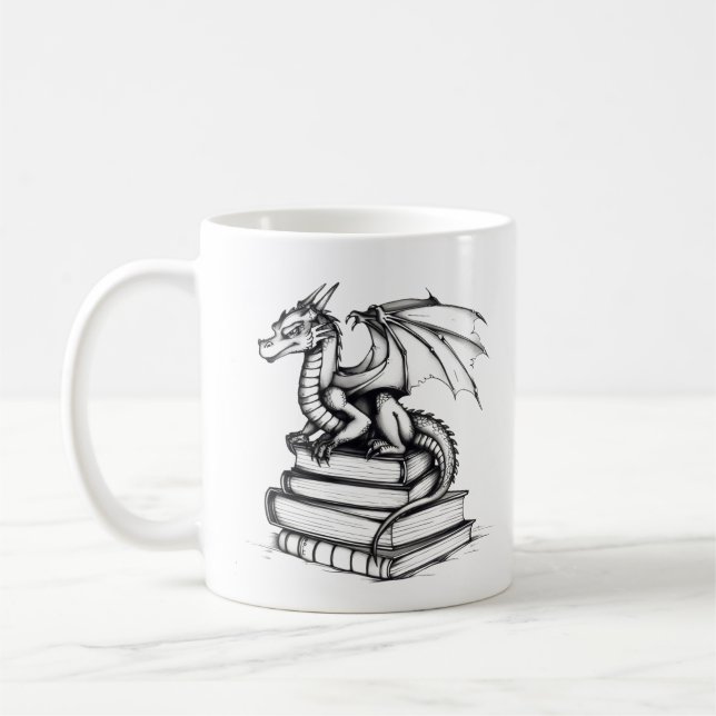Dragon und Books Line Art Kaffeetasse (Links)