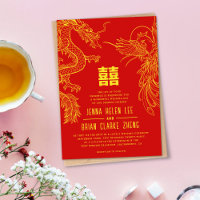 Dragon und Phoenix doppeltes Glück Gold+Rot