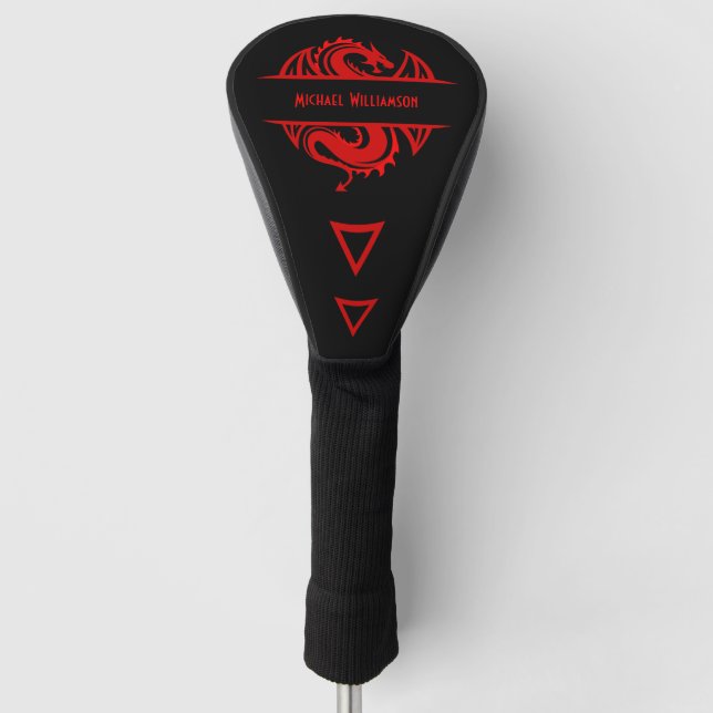 Dragon Vector Black and Red Monogram Golf Headcover (Vorderseite)