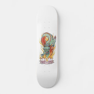 Dragon vert sur un Lotus Skateboard flamboyant