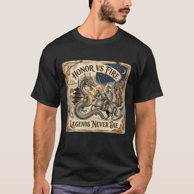 Dragon vs Knight Tattoo Fantasy Tee (Vorderseite)
