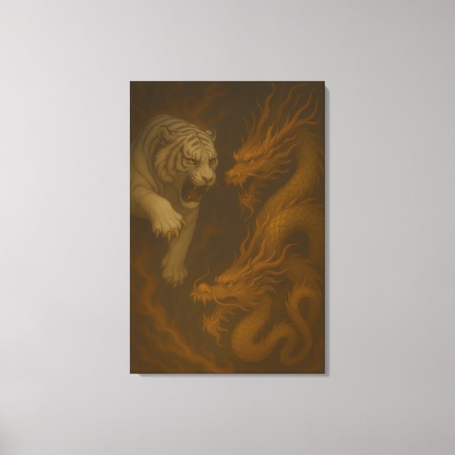Dragon vs White Tiger – Mystical Fantasy Wall Art  Leinwanddruck (Vorderseite)