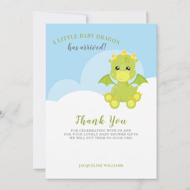 Dragon Whimsical Baby Boy Douche Carte de remercie (Devant)