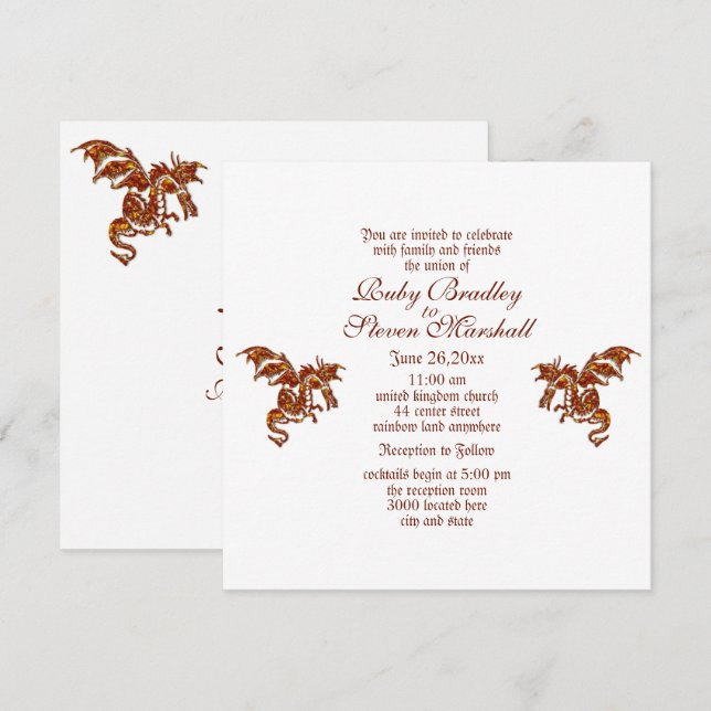 Dragon White Fantasy Wedding Thema Einladung (Vorne/Hinten)