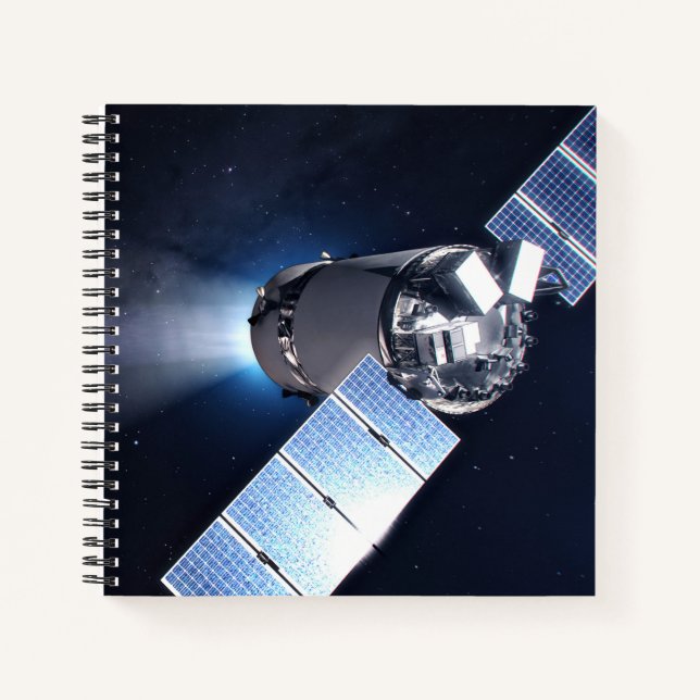 Dragon XL-Raumfahrzeug mit Planet Erde in der Fern Notizbuch (Vorderseite)