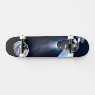 Dragon XL-Raumfahrzeug mit Planet Erde in der Fern Skateboard