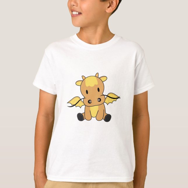 Dragon Yellow Fairy Tale Fantasy Niedlicher Tiere T-Shirt (Vorderseite)