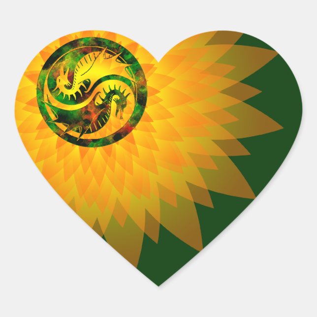Dragon Yin Yang Herz-Aufkleber (Vorderseite)