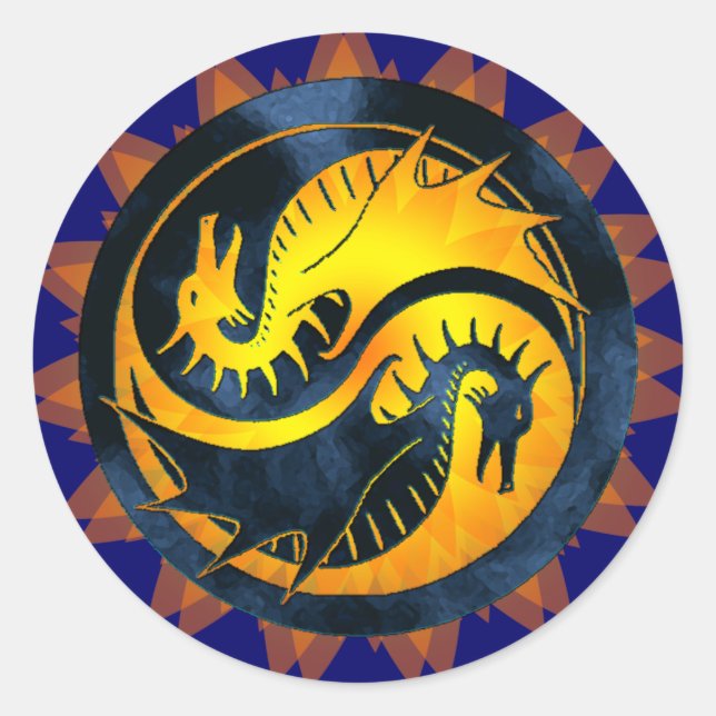 Dragon Yin Yang Runder Aufkleber (Vorderseite)
