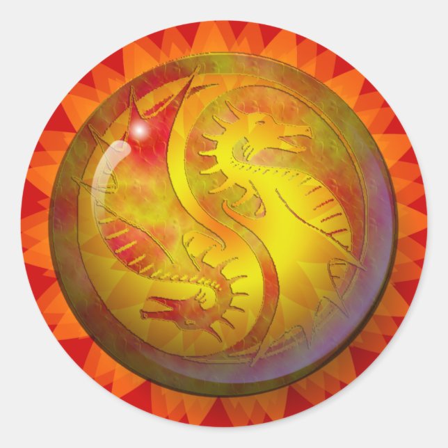 Dragon Yin Yang Runder Aufkleber (Vorderseite)