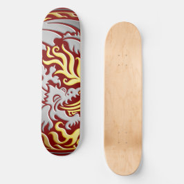Dragoncircle - Chrome mit Gold Fire on Red Skateboard
