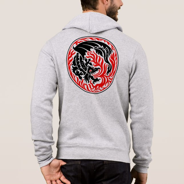 Dragoncircle - Schwarz mit rotem Feuer Hoodie (Rückseite)