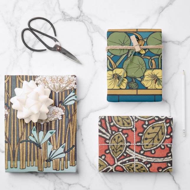 Dragonfis Water Lilies Marsh Art Nouveau Geschenkpapier Set (Vorderseite)