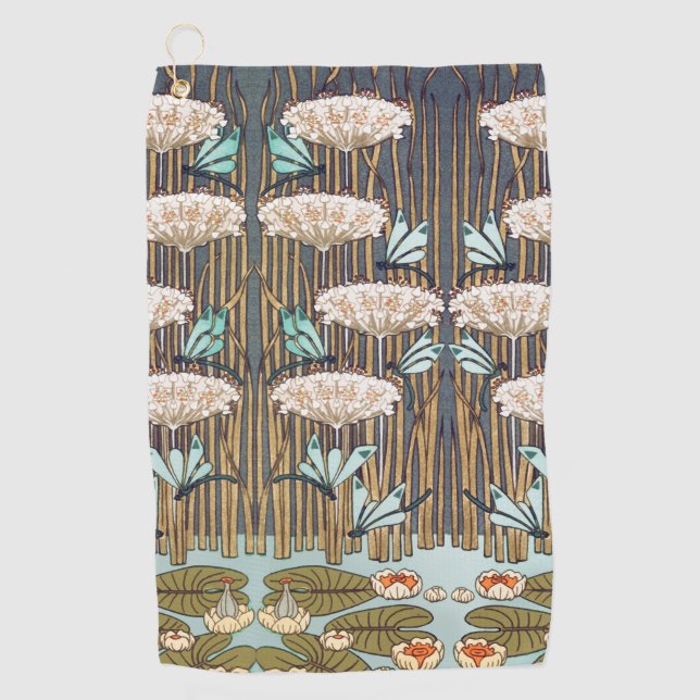 Dragonfis Water Lilies Marsh Art Nouveau Golfhandtuch (Vorderseite)