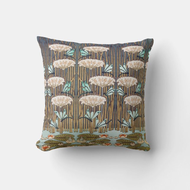 Dragonfis Water Lilies Marsh Art Nouveau Kissen (Vorderseite)