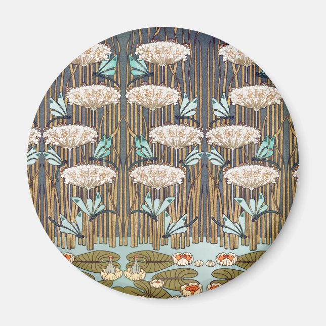 Dragonfis Water Lilies Marsh Art Nouveau Magnet (Vorne)