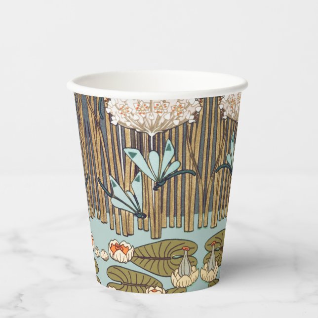 Dragonfis Water Lilies Marsh Art Nouveau Pappbecher (Vorderseite)