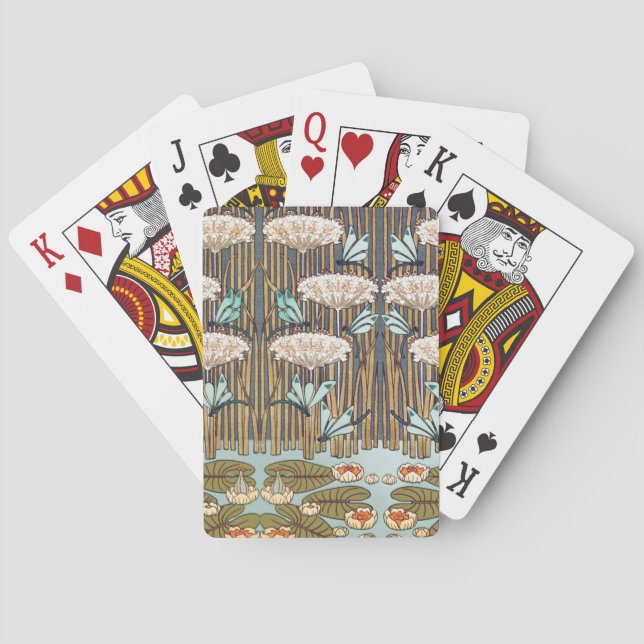 Dragonfis Water Lilies Marsh Art Nouveau Spielkarten (Rückseite)