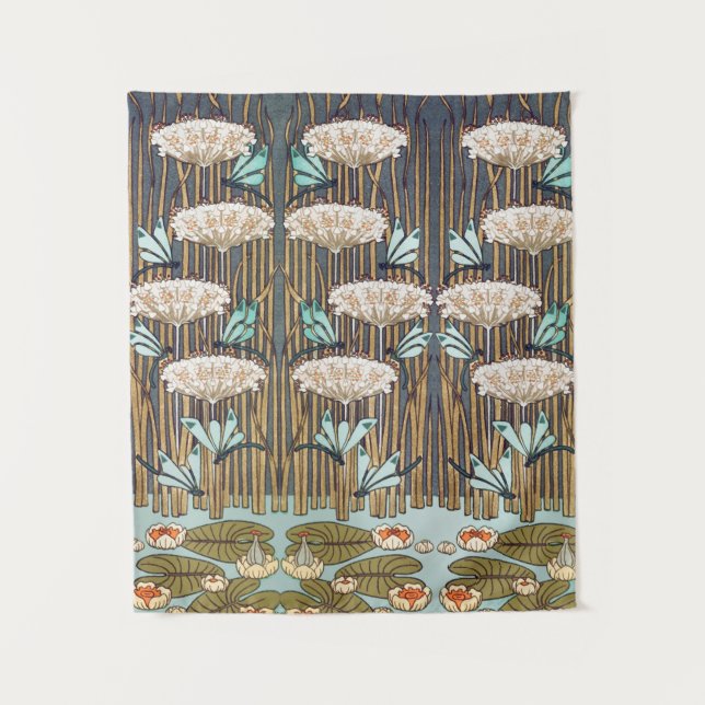 Dragonfis Water Lilies Marsh Art Nouveau Wandteppich (Vorderseite)