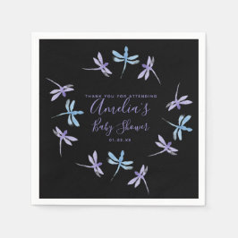 Dragonflies Hand bemalt Babydusche schwarz Serviette