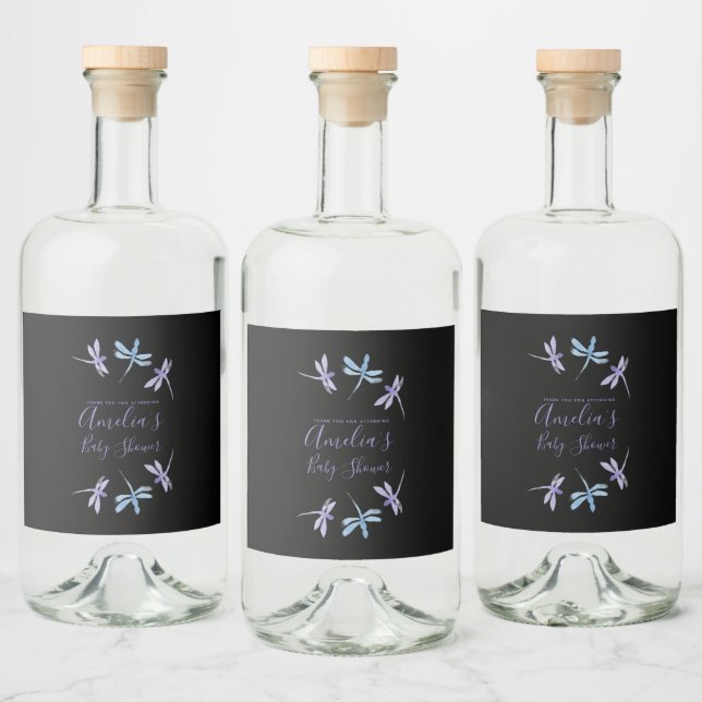 Dragonflies Handgemalte Babydusche Alkoholflaschenetikett (Flaschen)