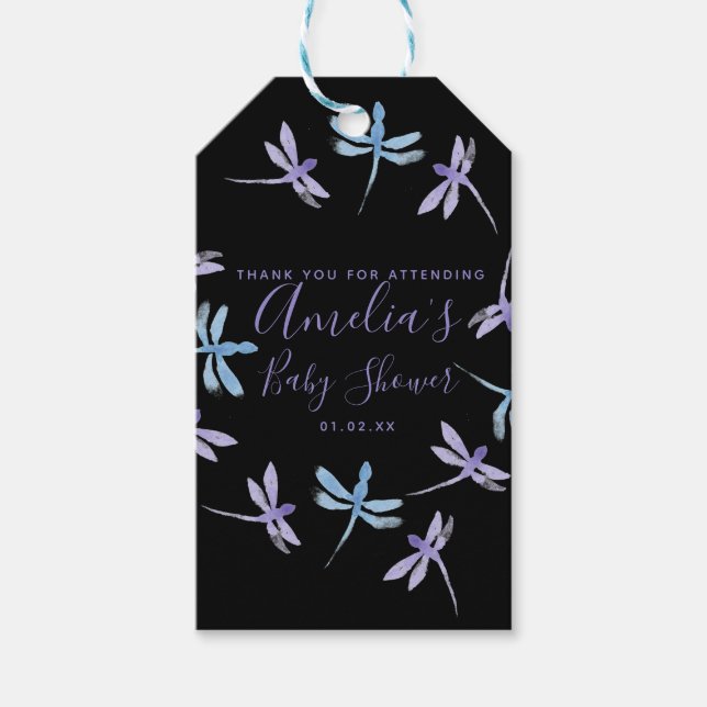 Dragonflies Handgemalte Babydusche Geschenkanhänger (Vorderseite)