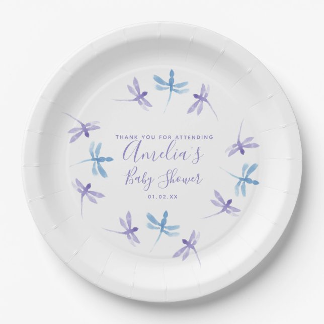 Dragonflies Handgemalte Babydusche  Pappteller (Vorderseite)