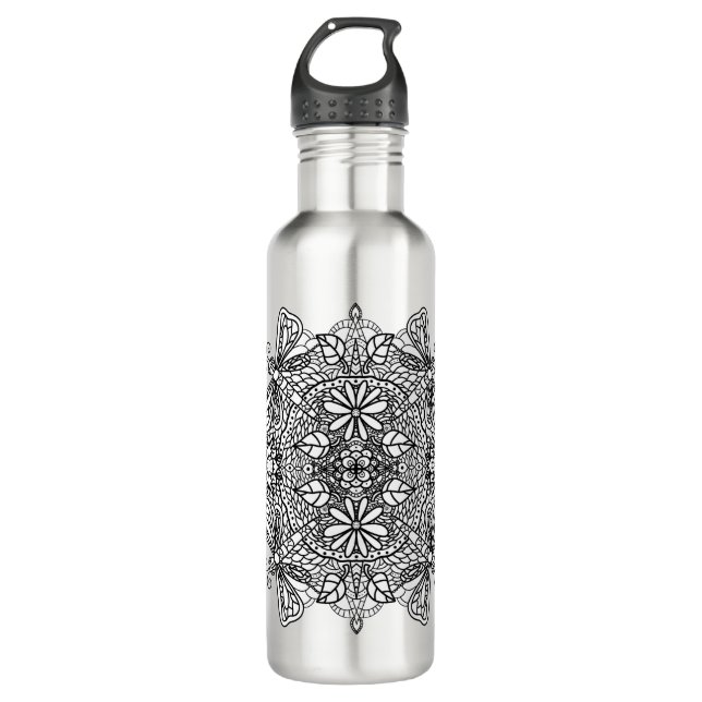Dragonflies Mandala Black Tribal Edelstahlflasche (Vorderseite)