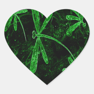 Dragonflies Neon Green Herz-Aufkleber