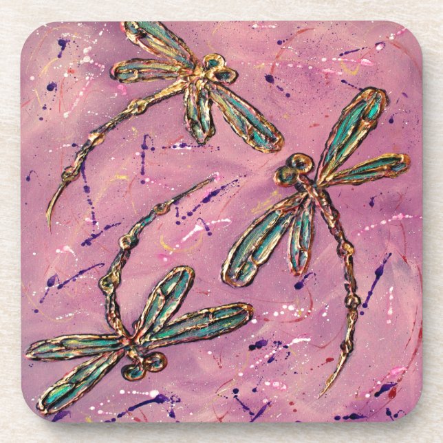 Dragonflies Pink Fizz Getränkeuntersetzer (Vorderseite)