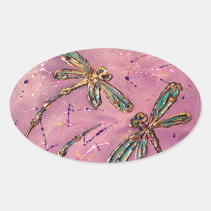 Dragonflies Pink Fizz Ovaler Aufkleber