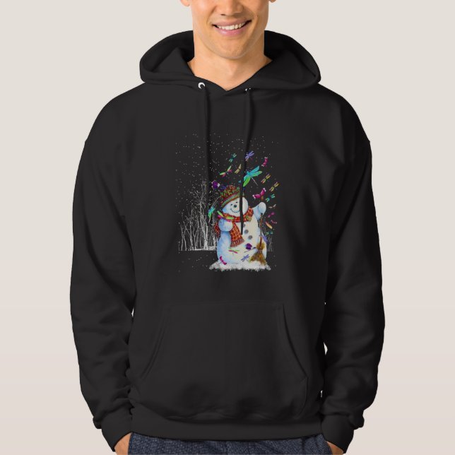 Dragonflies Snowman Scarf Christmas Tree Forest Wi Hoodie (Vorderseite)