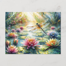 Dragonfly Above Pond Watercolor Postkarte