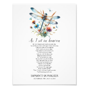 Dragonfly Als ich im Paradies sitze Gedicht signie Fotodruck