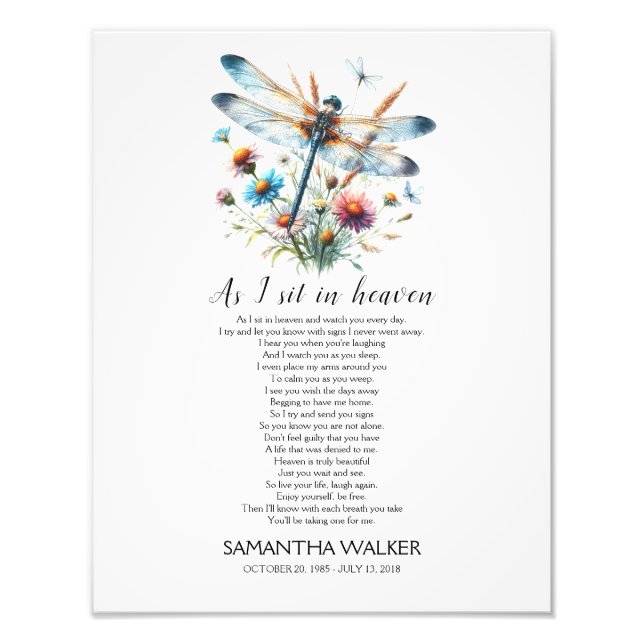 Dragonfly Als ich im Paradies sitze Gedicht signie Fotodruck (Vorne)
