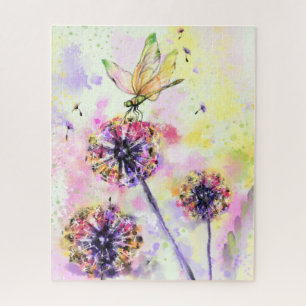 Dragonfly and Dandelions - Watercolor Painting