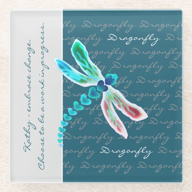 Dragonfly (Aquamarin) - Personalisierter Untersetz Glasuntersetzer (Vorderseite)