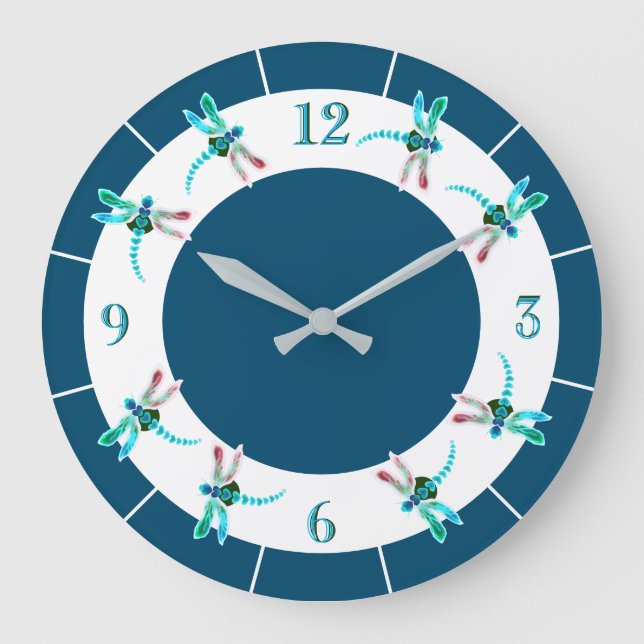 Dragonfly | Aquamarine Rundwanduhr Große Wanduhr (Vorderseite)