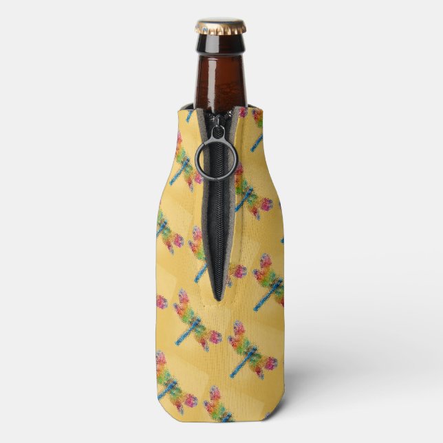 Dragonfly Art (gelb) Flaschenkühler (Flasche Rückseite)