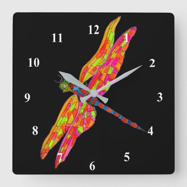 Dragonfly art illustration quadratische wanduhr (Vorderseite)