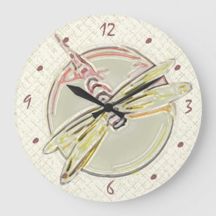 Dragonfly Art in Soft Pink Große Wanduhr