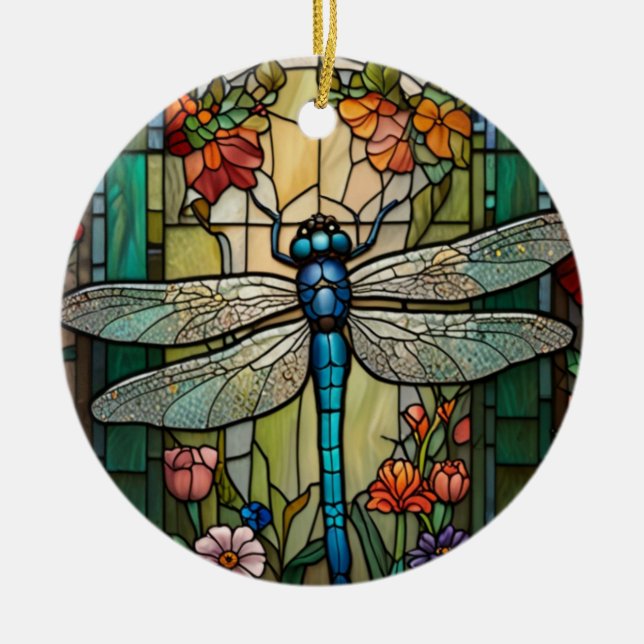 Dragonfly Art Malerei botanischer boho chic Wald Keramik Ornament (Vorne)