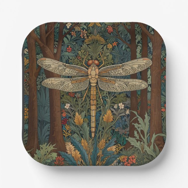 Dragonfly Art Malerei botanischer boho chic Wald Pappteller (Vorderseite)
