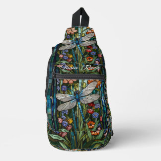 Dragonfly art painting botanical boho chic forest crossbody bag