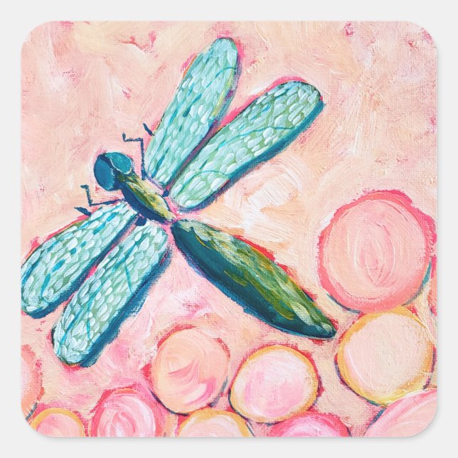 Dragonfly Art Quadratischer Aufkleber (Vorderseite)