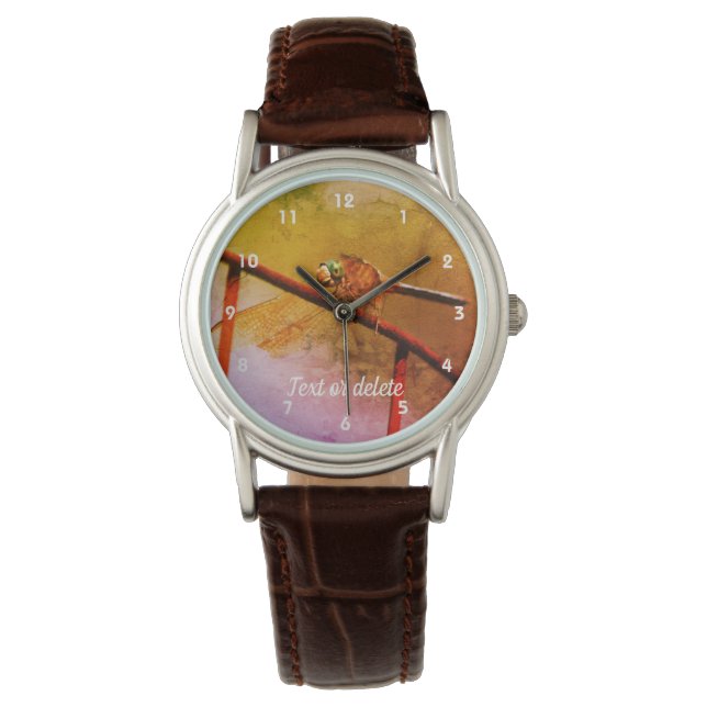 Dragonfly auf Drahtzaun Abstrakt Personalisiert Armbanduhr (Vorderseite)