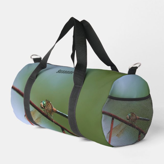 Dragonfly auf Drahtzaun Personalisiert Duffle Bag (Rechte Ecke)