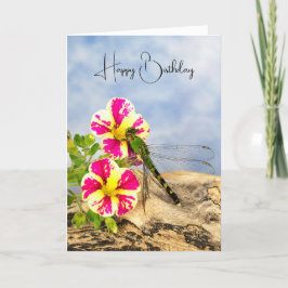 Dragonfly auf Petunia zum Geburtstag Karte